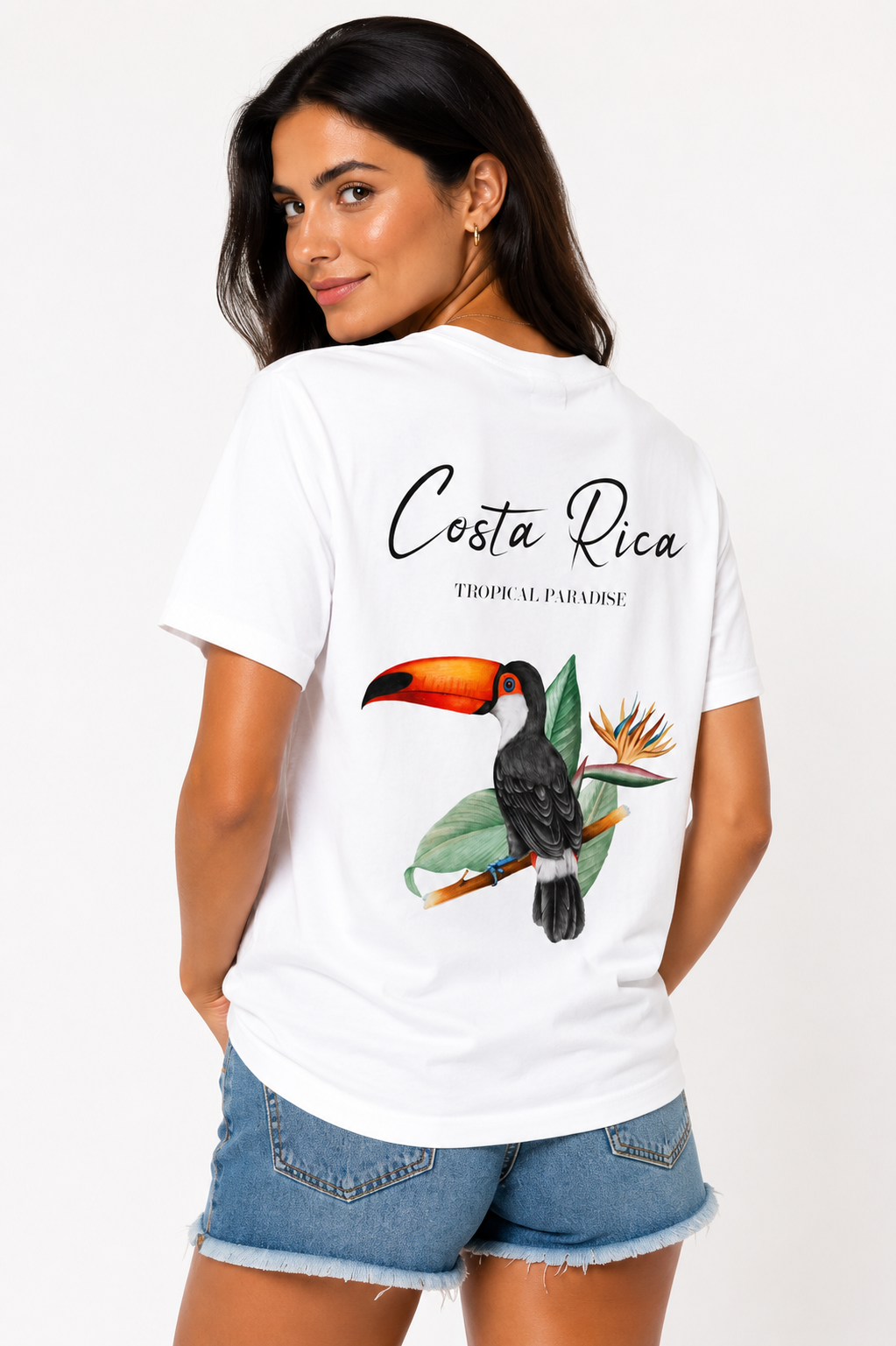 Unisex Costa Rica T-shirt by SABRYCloth.Studio featuring a colorful tropical island graphic on soft cotton fabric.