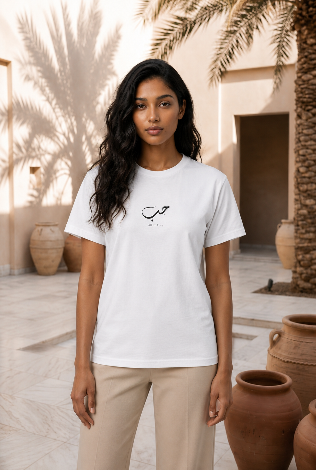 Unisex T-Shirt from SABRYCloth.Studio with "All in Love" graphic design, black fabric, and casual fit.