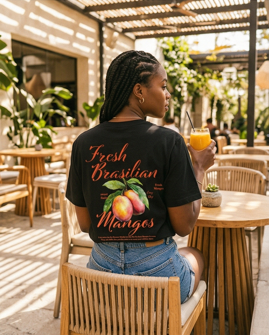 Unisex Brasilian Mango T-Shirt by SABRYCloth.Studio featuring a vibrant mango graphic on soft fabric.
