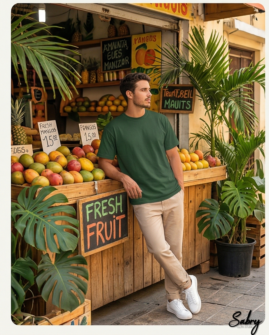 Unisex T-Shirt Brasilian Mango by SABRYCloth.Studio featuring a vibrant mango graphic on a casual cotton tee.